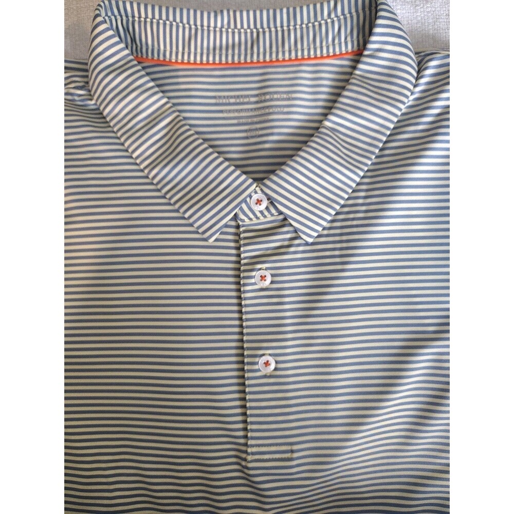 Michel Rouen Performance Polo Shirt Men 5XL Green Blue Striped Comfort Stretch